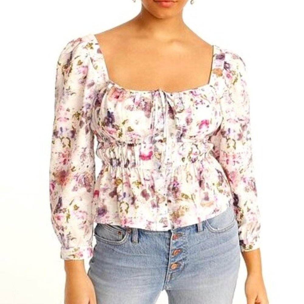 J.Crew Women's Cotton Floral Cinched Waist Top - 14